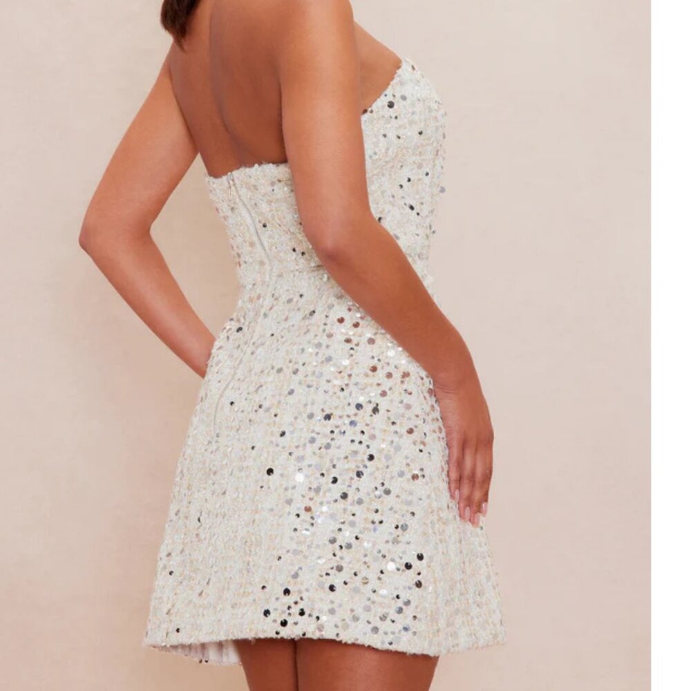 NEW- Large Lauryn Embellished Tweed Mini Dress - Cream/combo